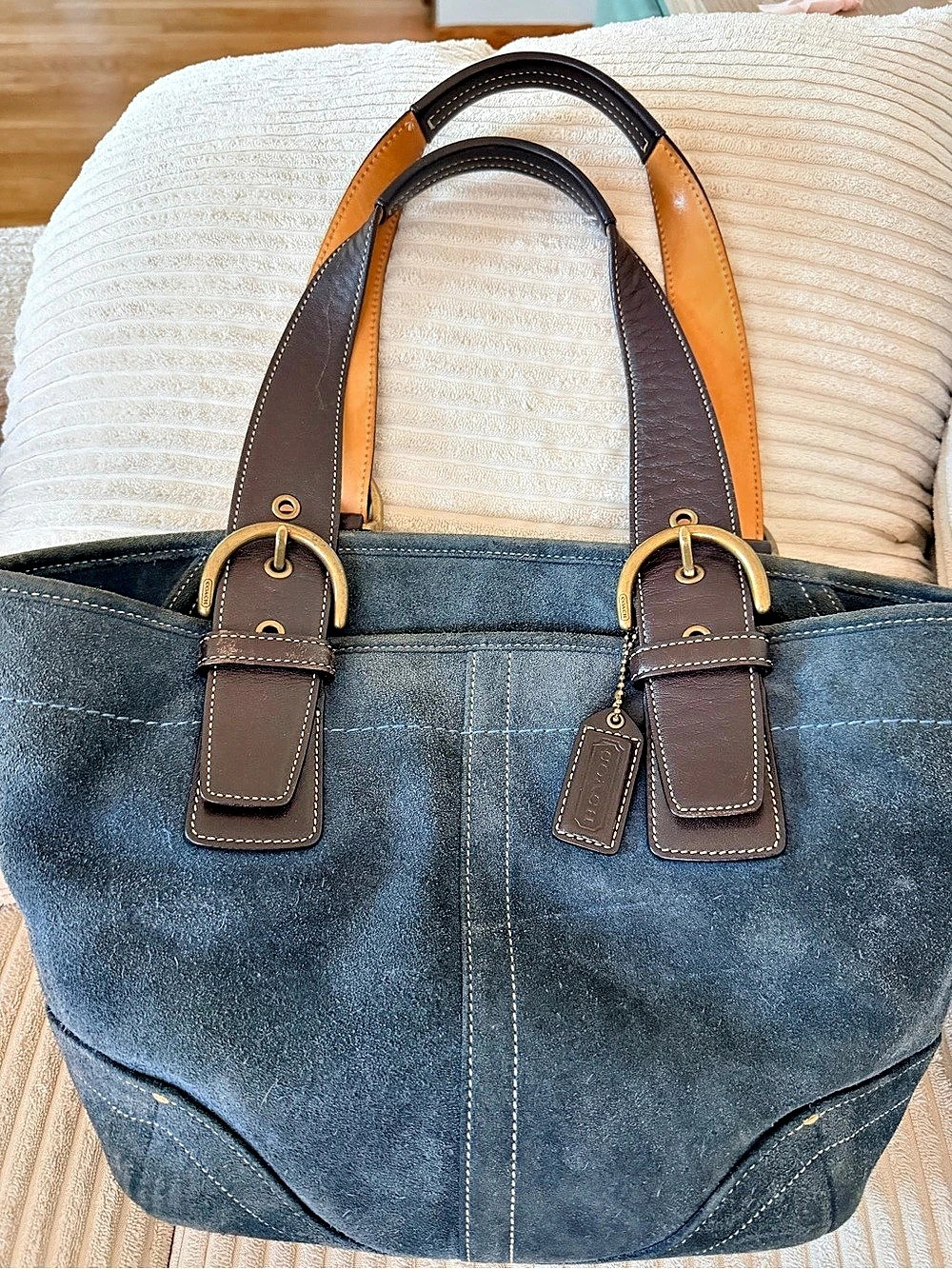 Coach Soho Suede Buckle Tote Blue & Brown